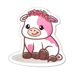 Kayla the Strawberry Cow with Flower Crown vinyl sticker