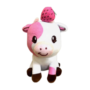 Kayla the Strawberry Cow plush toy - pink and white stuffed animal
